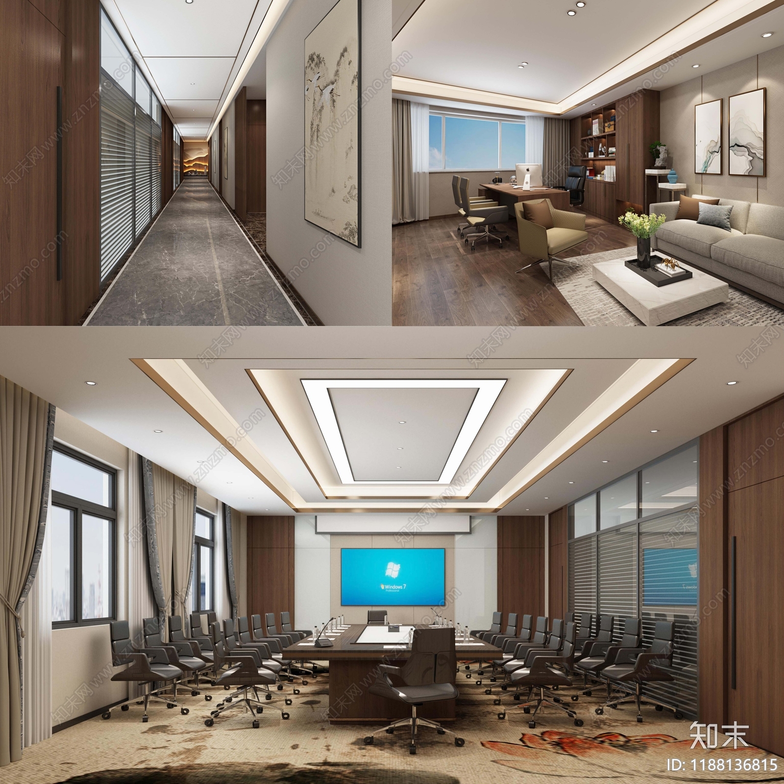 新中式独立办公室cad施工图下载【ID:1188136815】