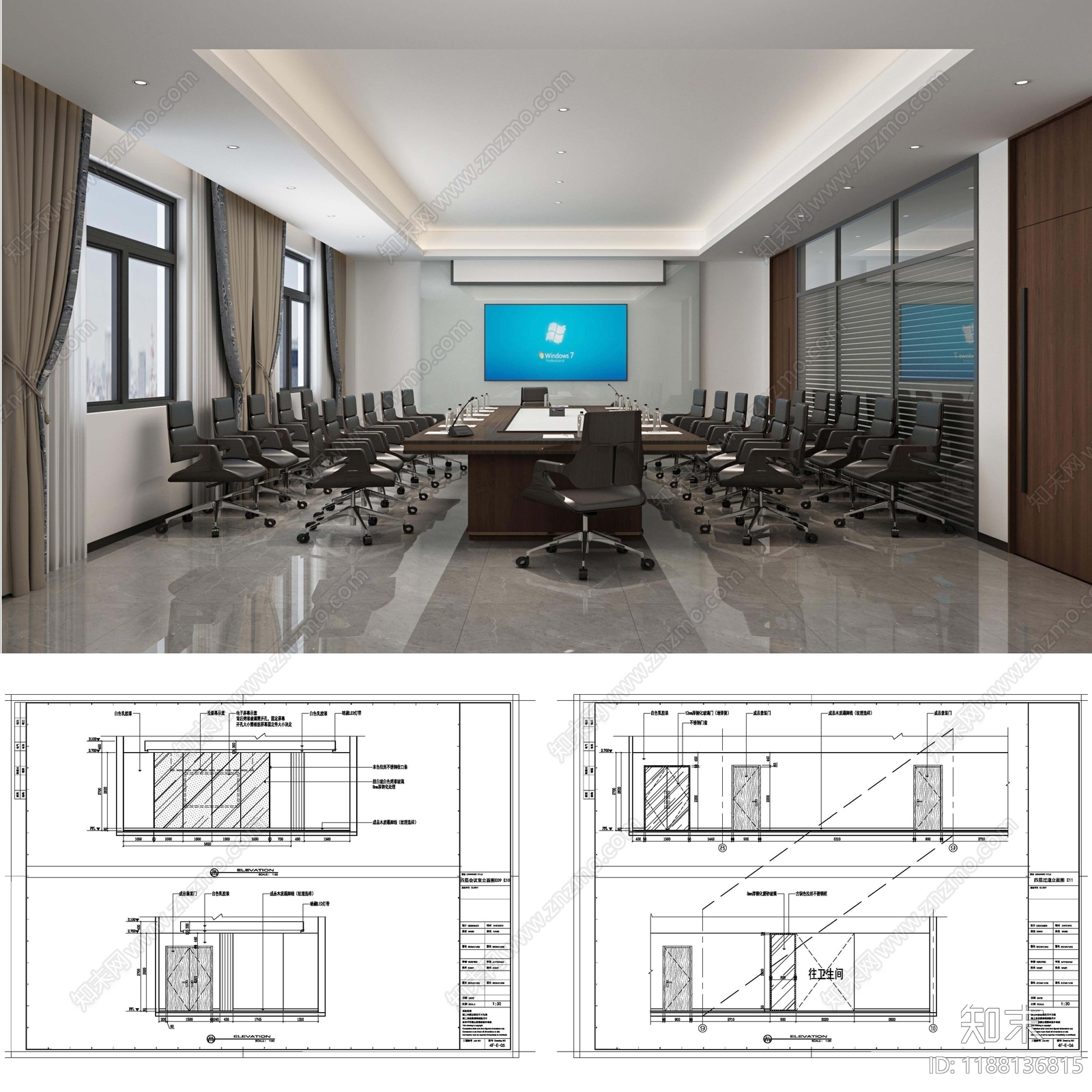 新中式独立办公室cad施工图下载【ID:1188136815】