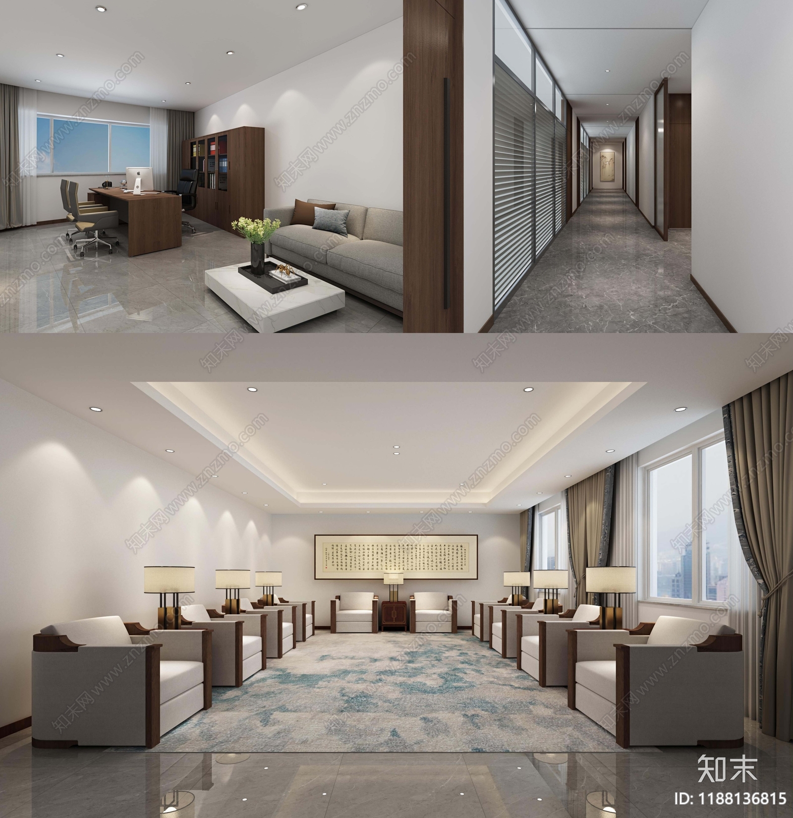 新中式独立办公室cad施工图下载【ID:1188136815】