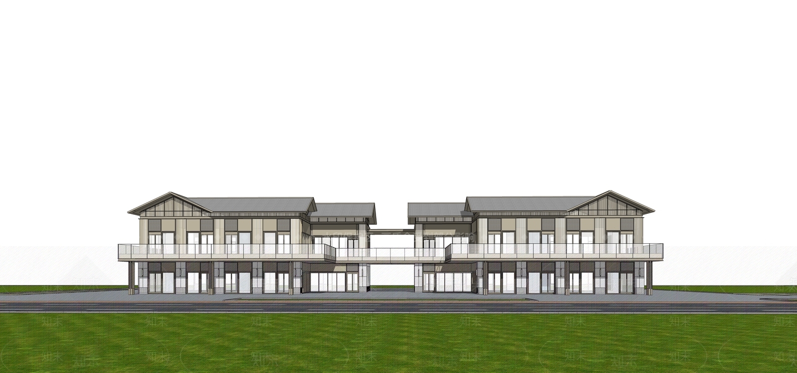 新中式现代商业街SU模型下载【ID:1188137627】