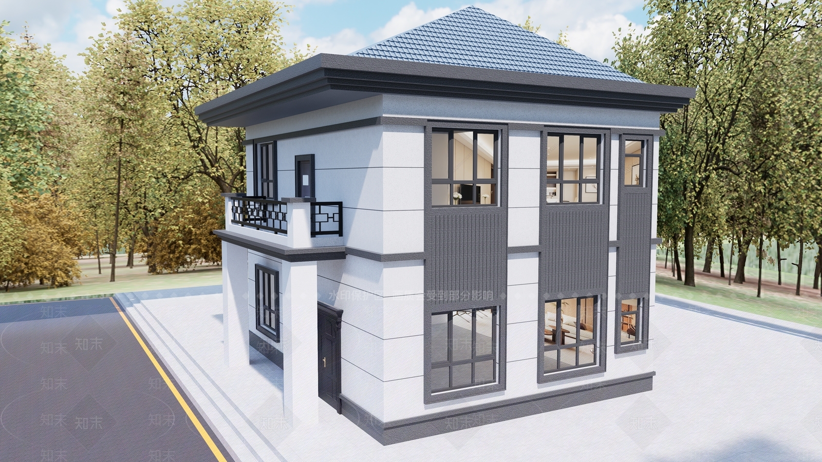 新中式现代风格建筑SU模型下载【ID:1188139044】