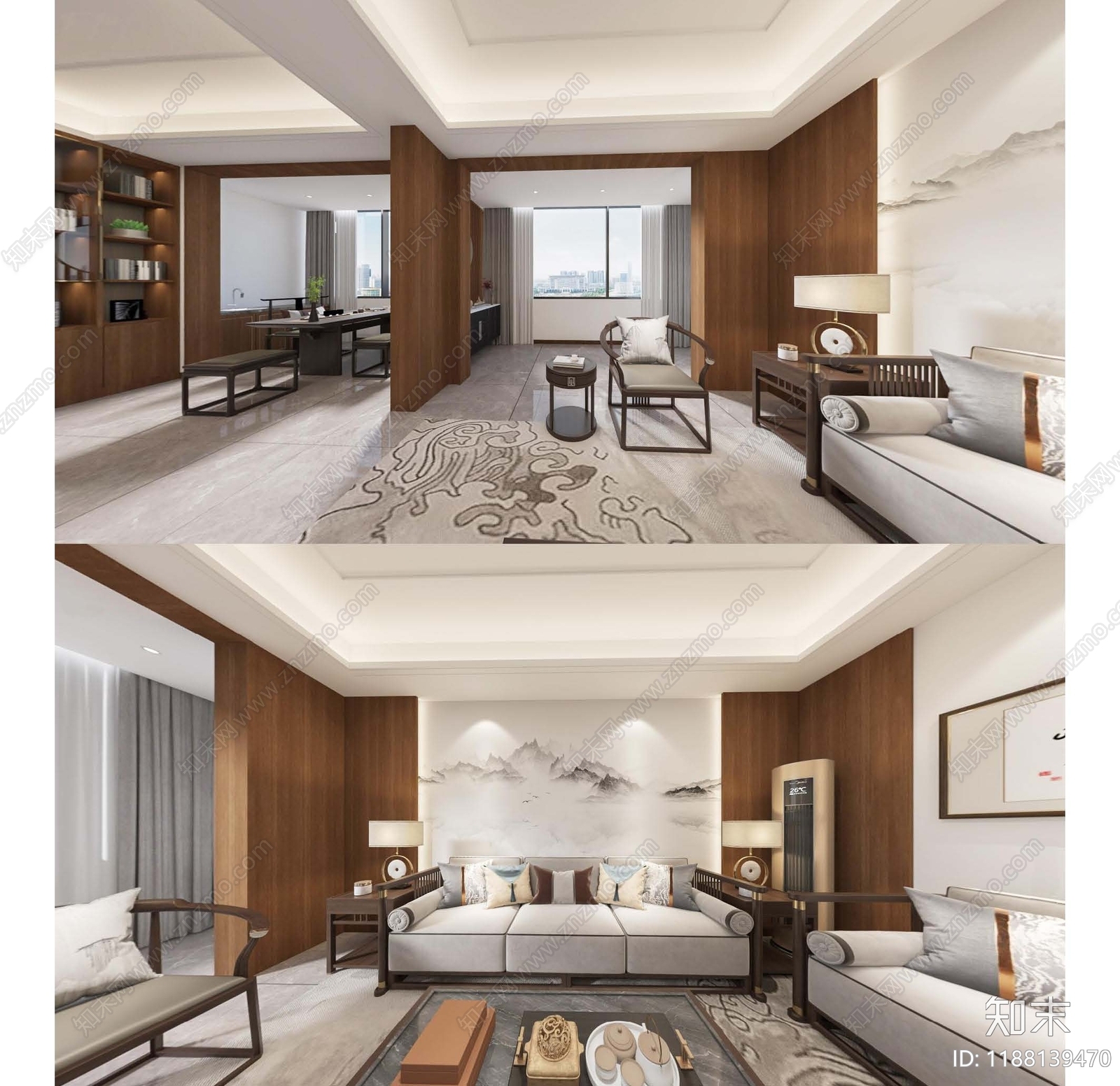 新中式独立办公室cad施工图下载【ID:1188139470】