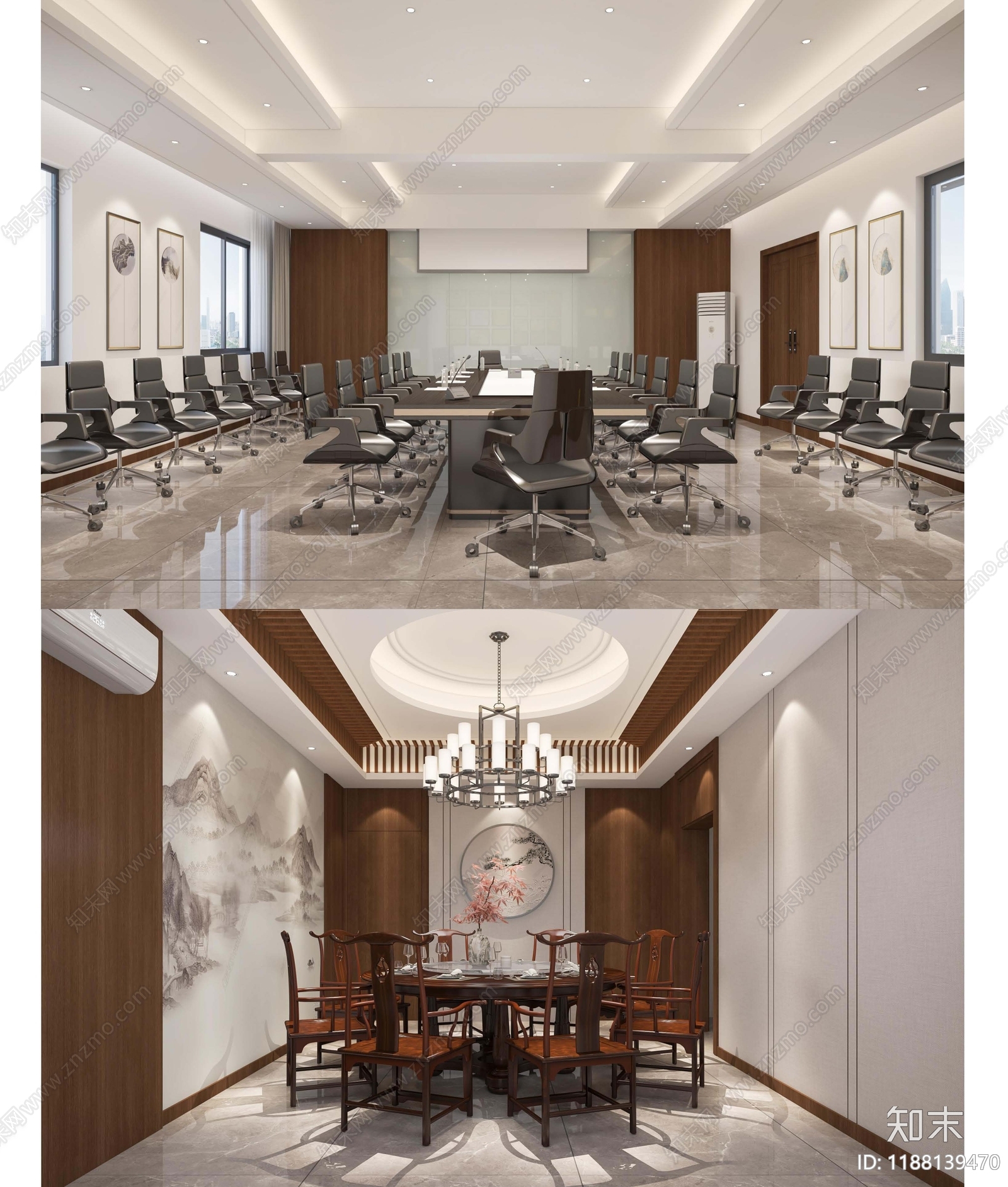 新中式独立办公室cad施工图下载【ID:1188139470】