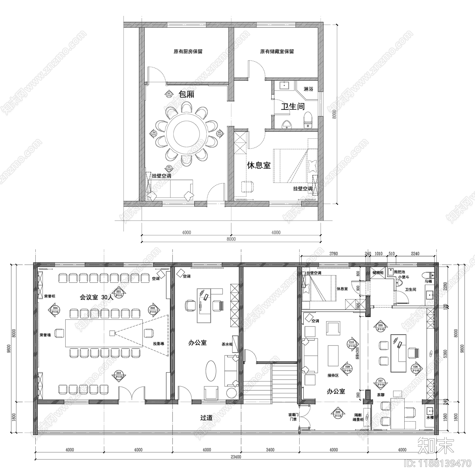 新中式独立办公室cad施工图下载【ID:1188139470】