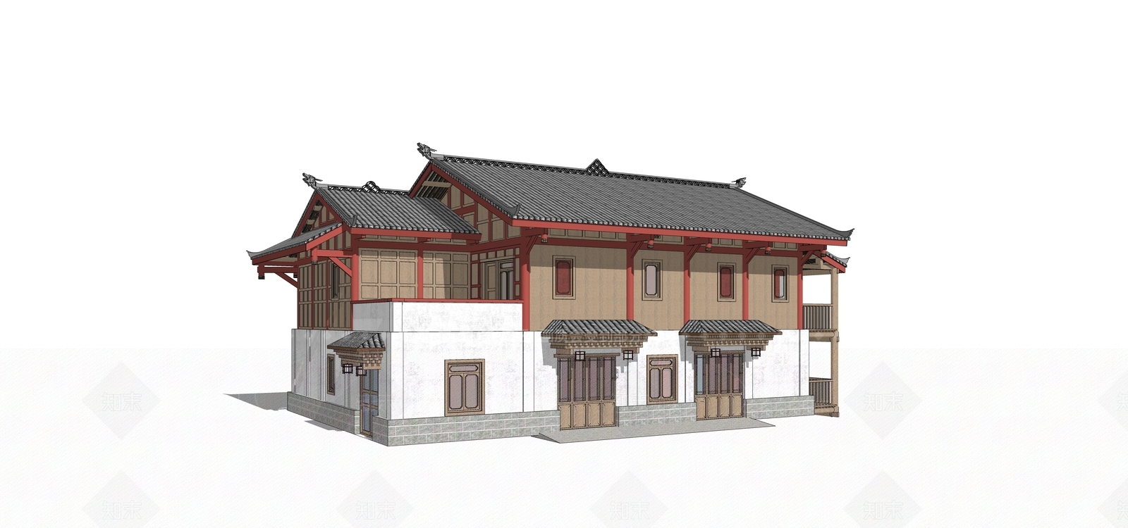 新中式乡村民房SU模型下载【ID:1188139507】