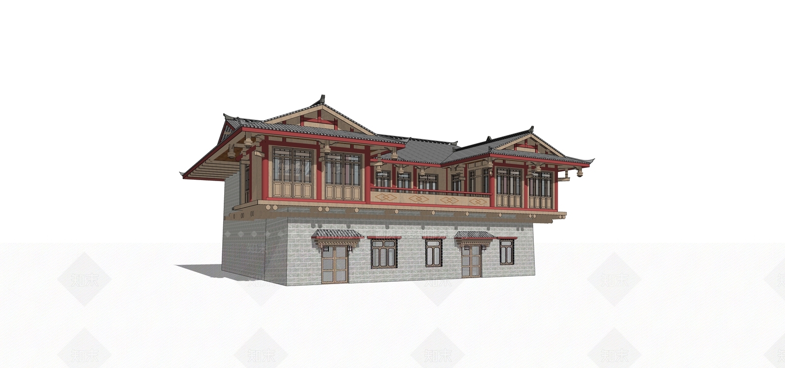 新中式乡村民房SU模型下载【ID:1188140050】
