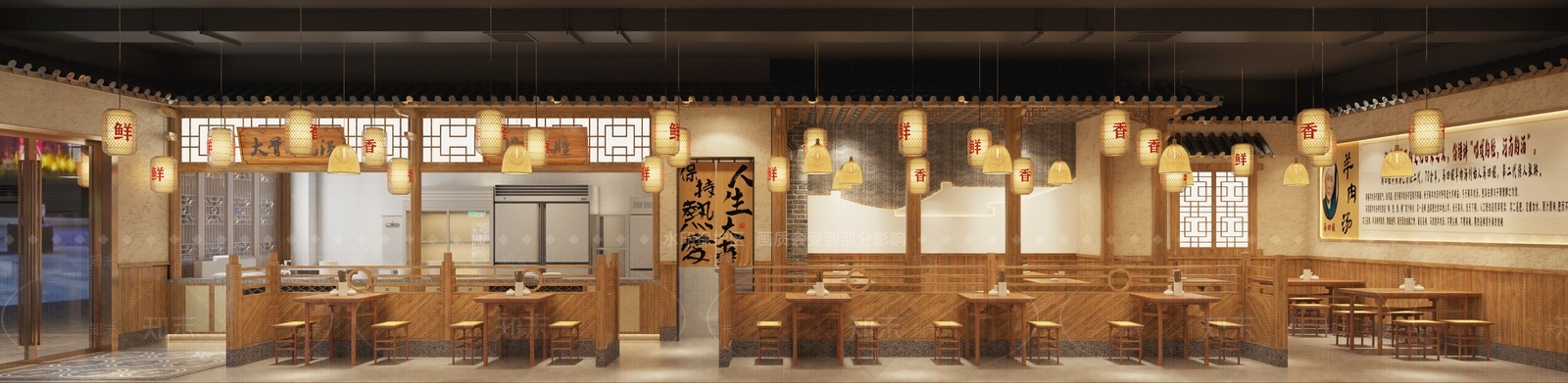 现代中式中餐厅3D模型下载【ID:1188140898】
