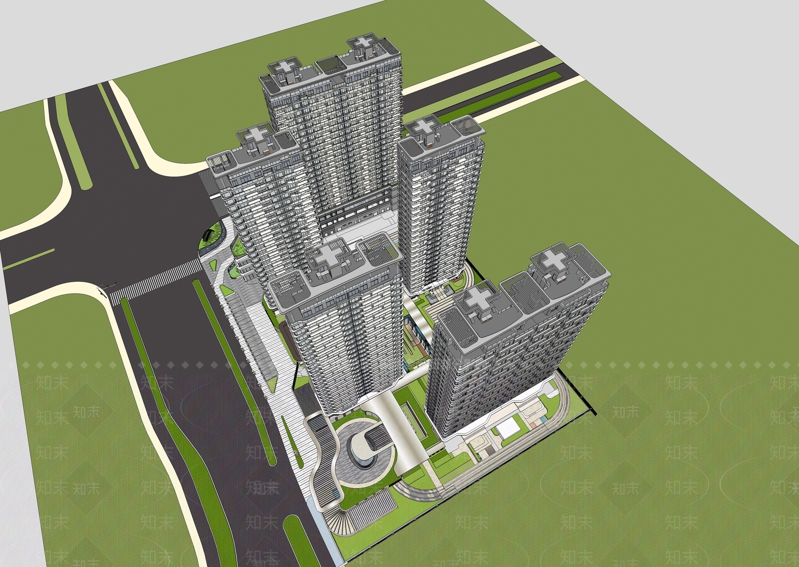 现代高层住宅SU模型下载【ID:1188140947】
