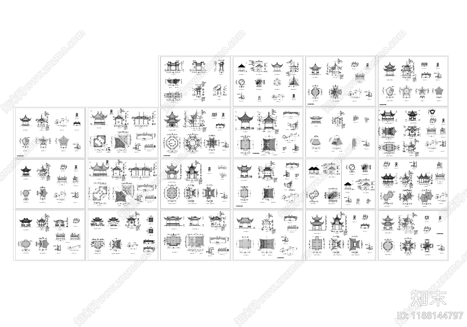 中式亭子图库施工图下载【ID:1188144797】