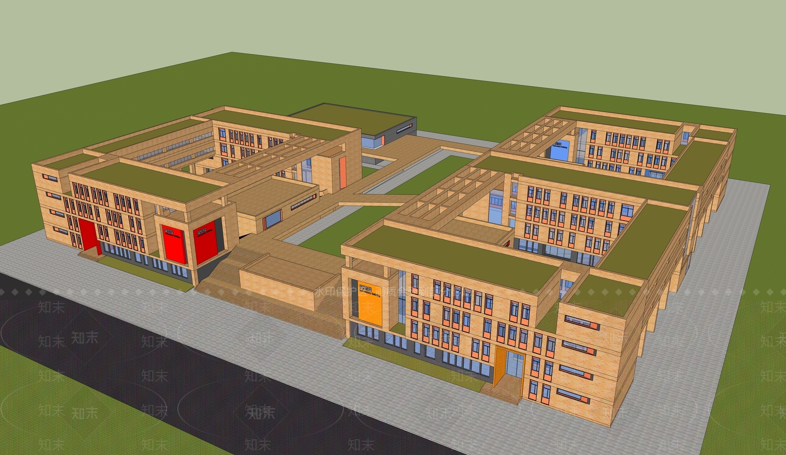 现代新中式学校建筑SU模型下载【ID:1188145895】