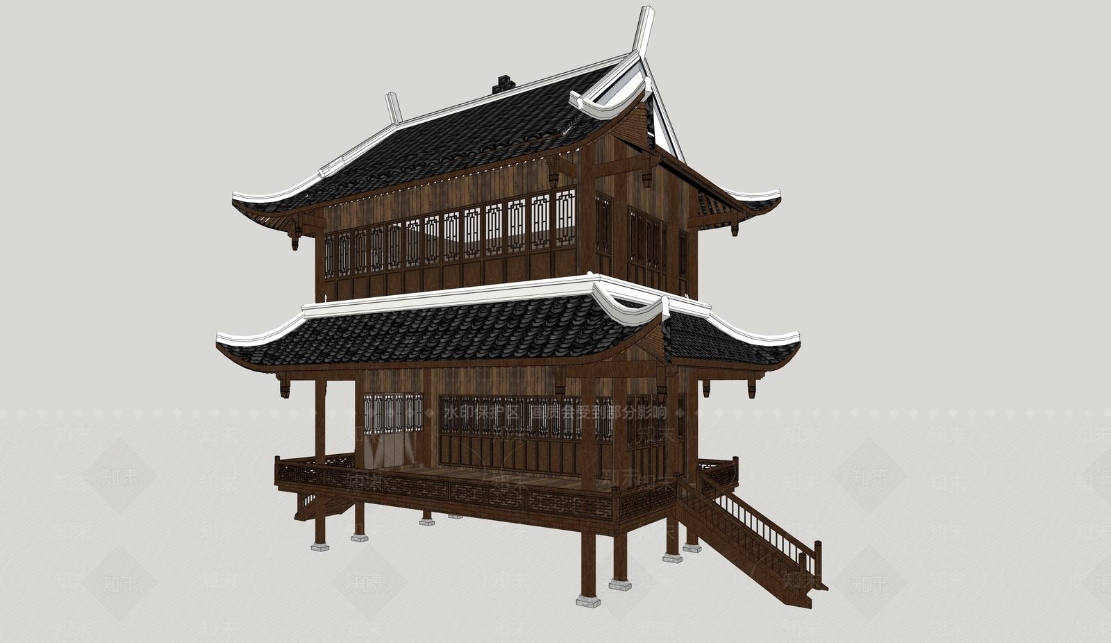 中式古建筑SU模型下载【ID:1188146012】