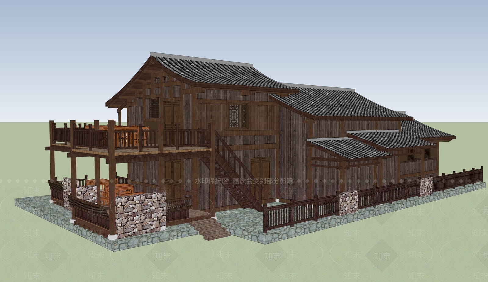 中式古建筑SU模型下载【ID:1188146729】