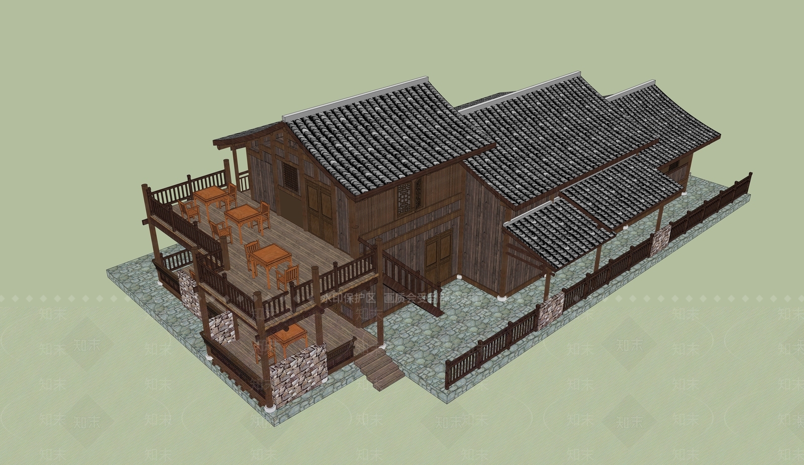 中式古建筑SU模型下载【ID:1188146729】