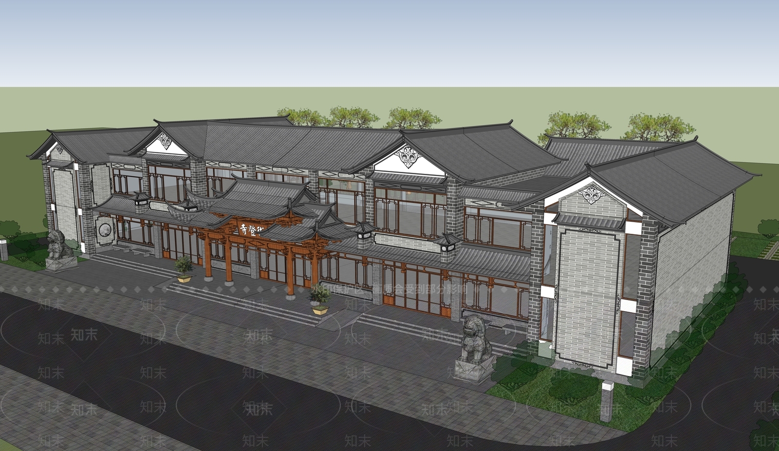 新中式中式古建筑SU模型下载【ID:1188147172】