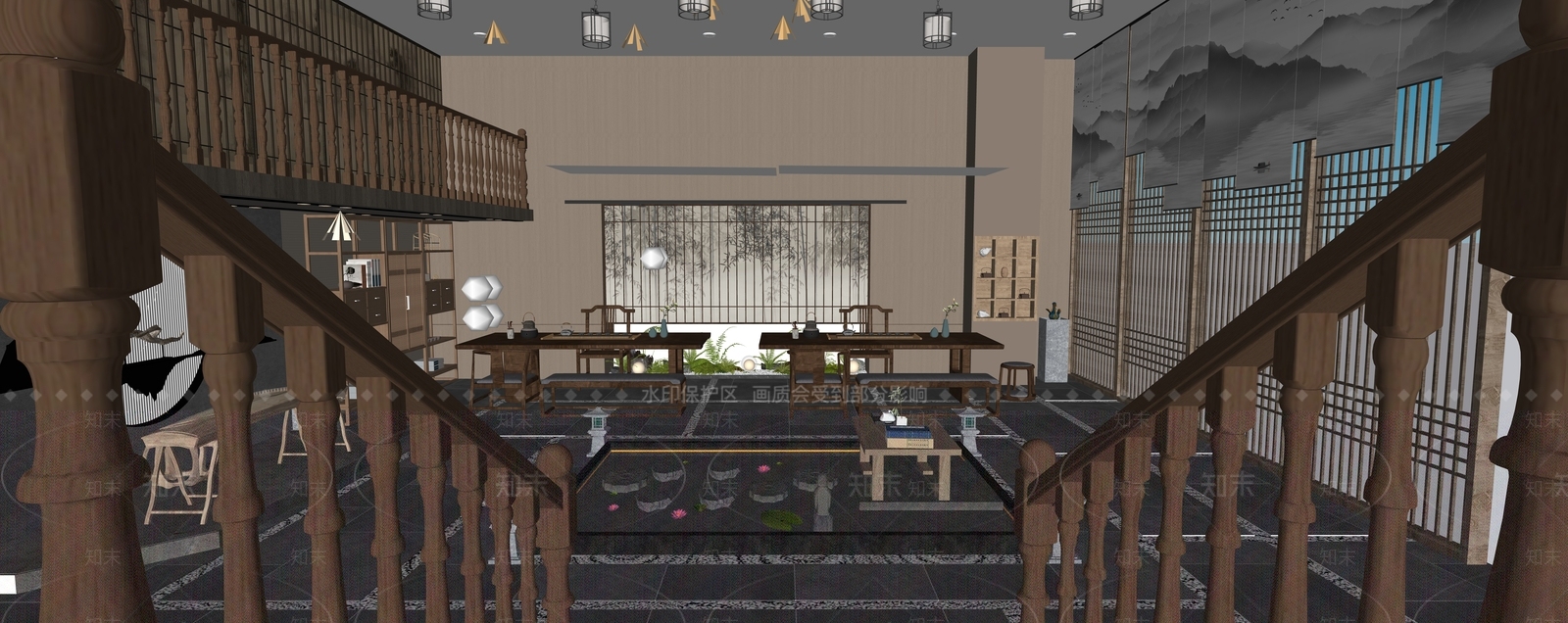 新中式茶餐厅SU模型下载【ID:1188149508】