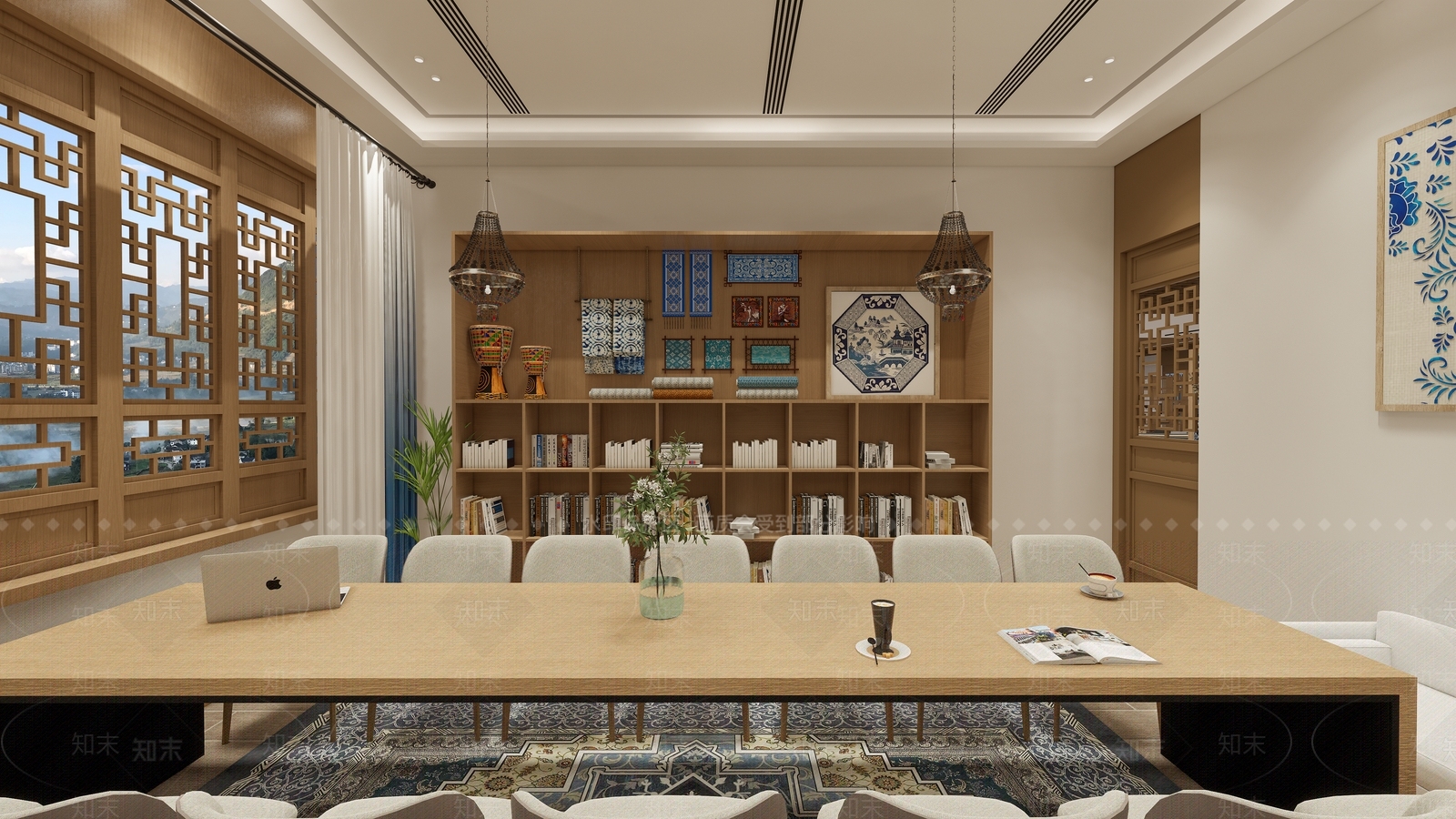 现代中式书店SU模型下载【ID:1188150531】