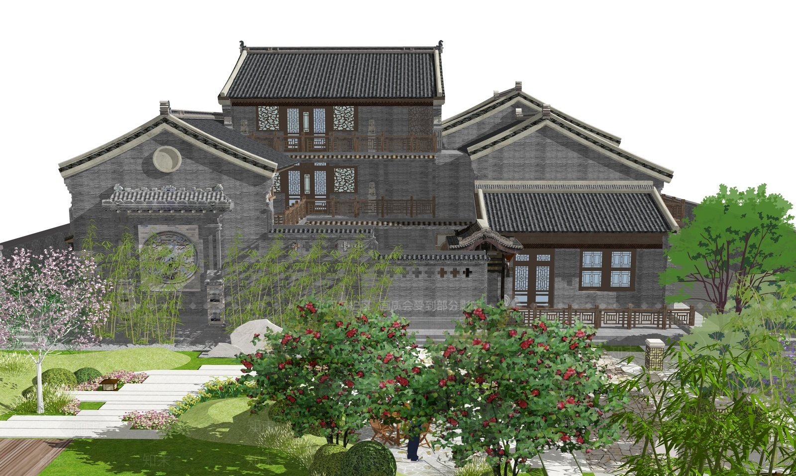 新中式中式古建筑SU模型下载【ID:1188154804】