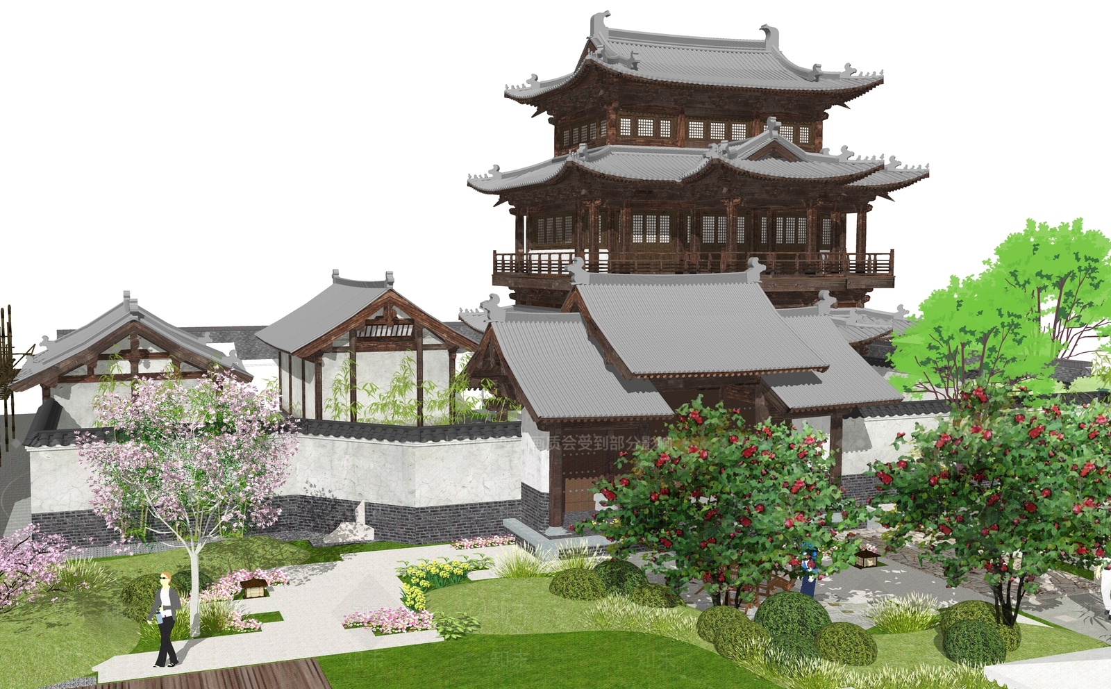 新中式中式古建筑SU模型下载【ID:1188154952】
