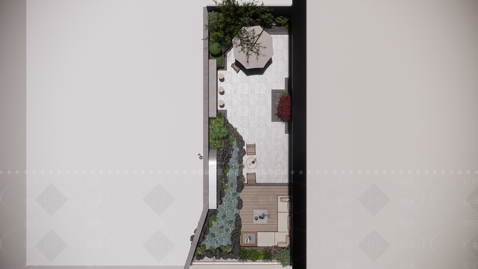 现代新中式屋顶花园SU模型下载【ID:1188155642】