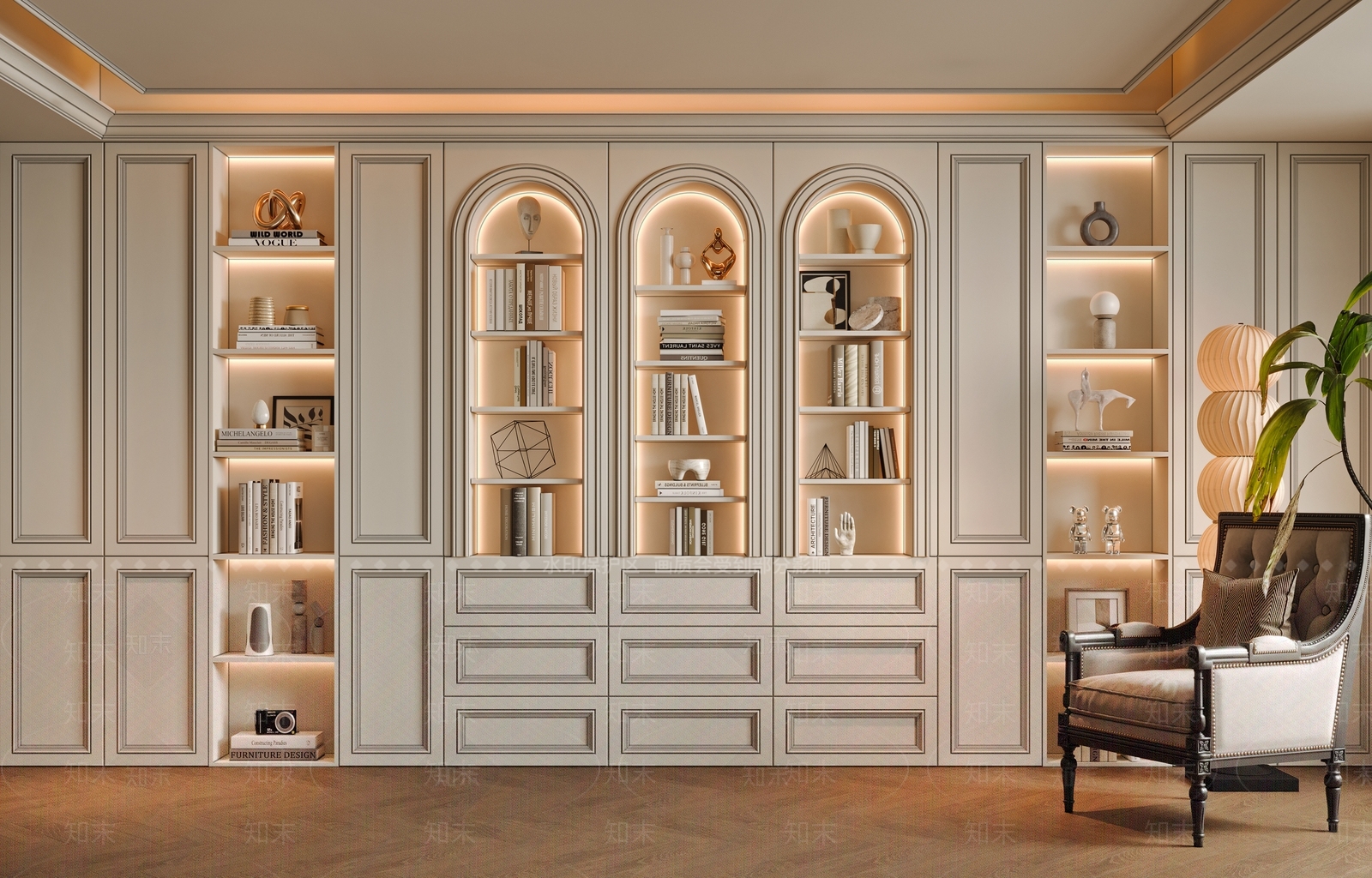 法式美式书柜3D模型下载【ID:1188160657】