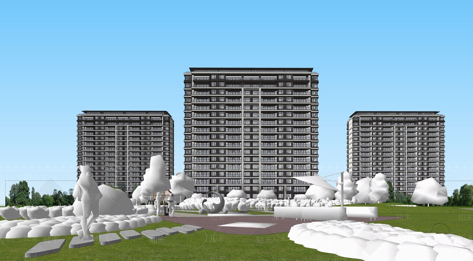 现代高层住宅SU模型下载【ID:1188167579】