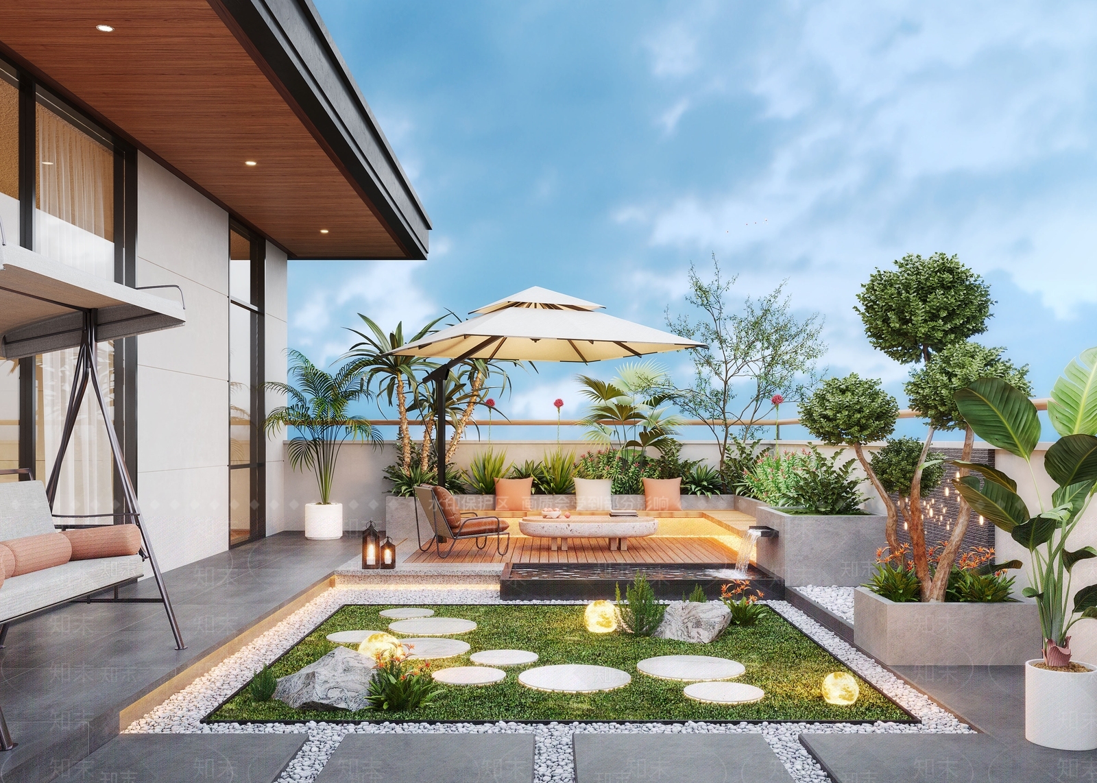 现代屋顶花园3D模型下载【ID:1188168493】