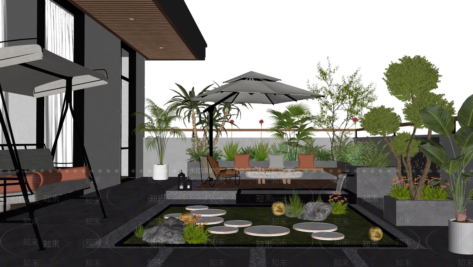 现代屋顶花园SU模型下载【ID:1188168457】