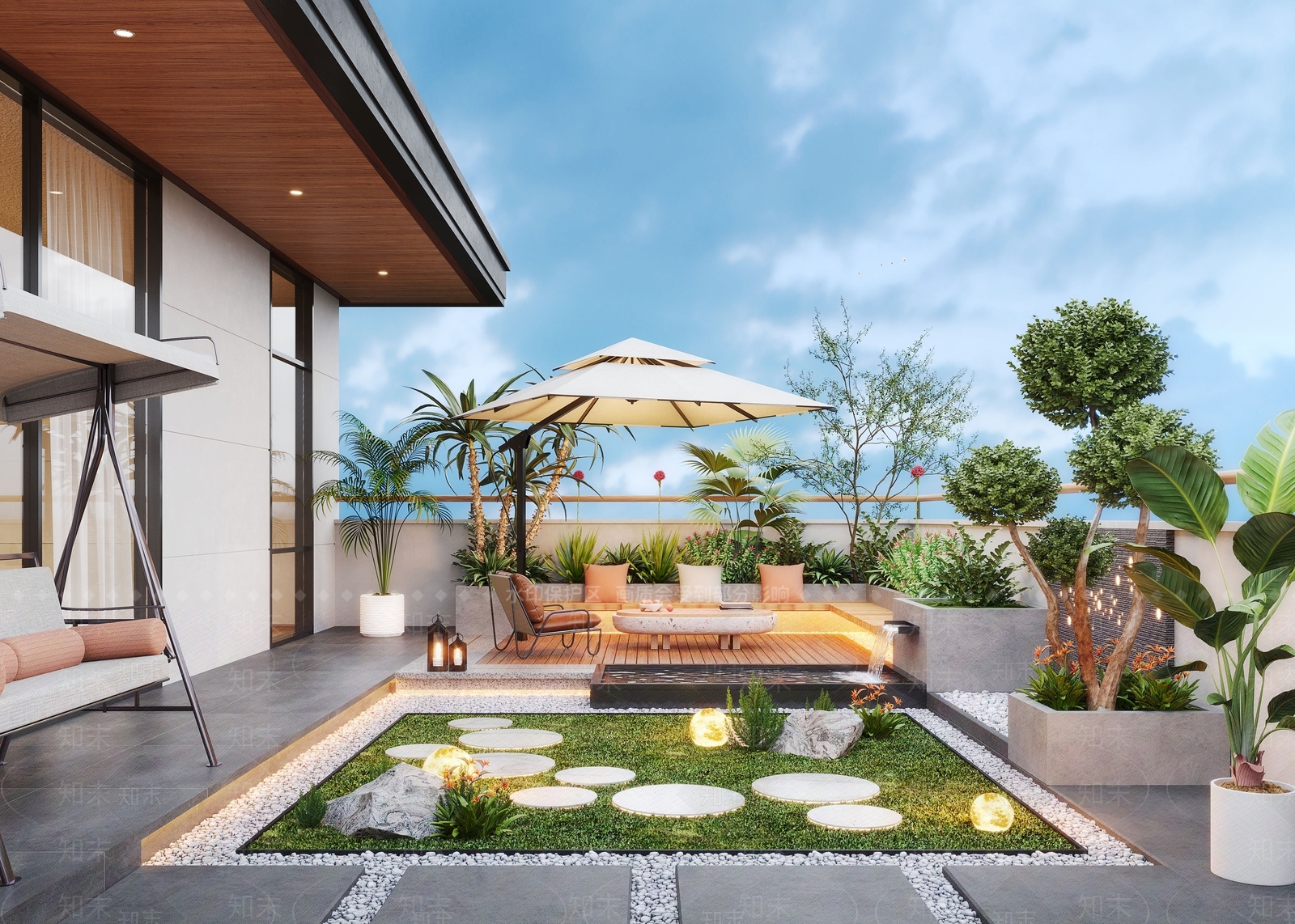 现代屋顶花园SU模型下载【ID:1188168457】