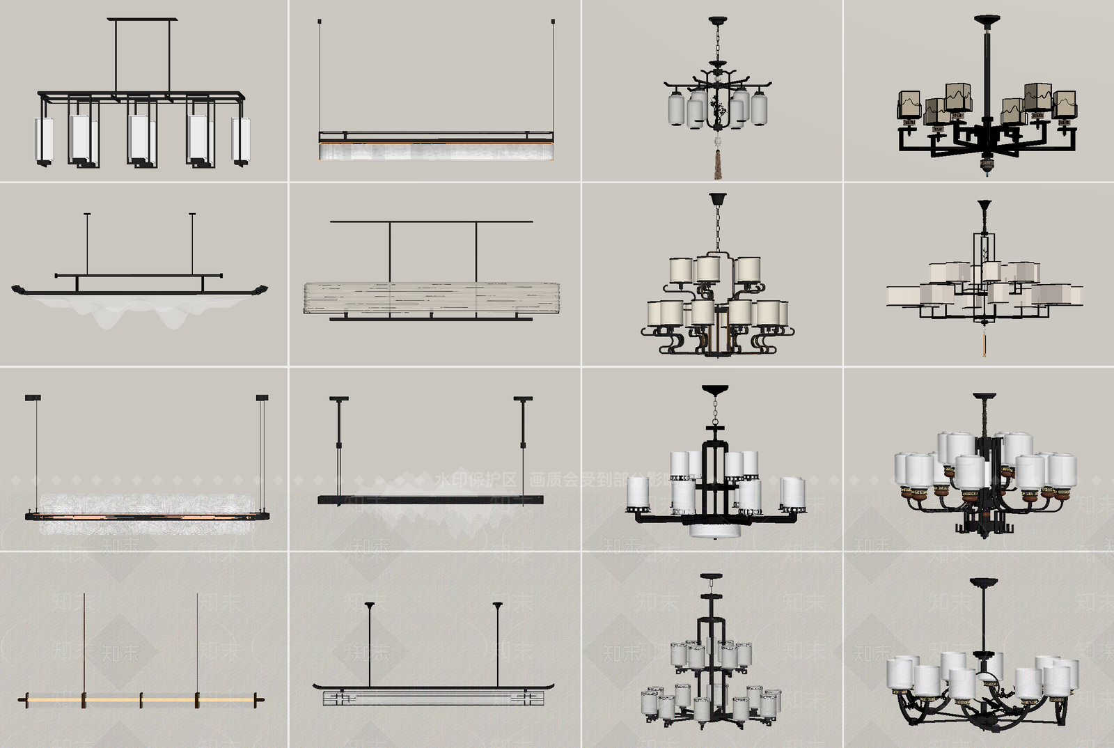 新中式中式餐厅吊灯SU模型下载【ID:1188168764】