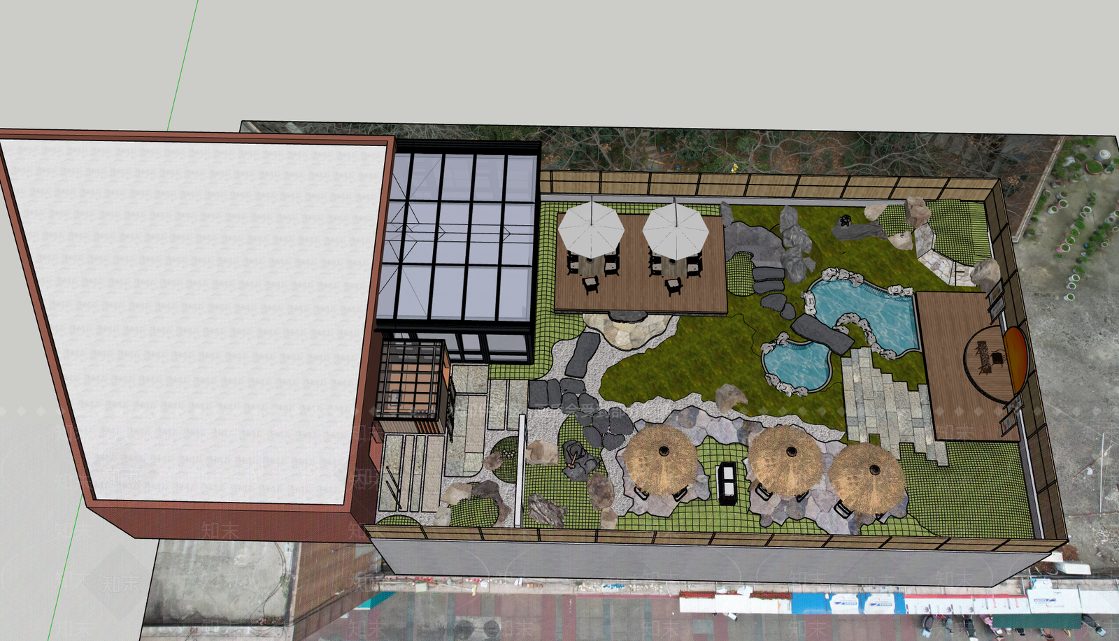 中式新中式屋顶花园SU模型下载【ID:1188171654】