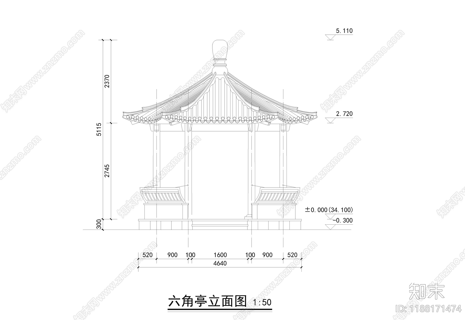 中式新中式亭子施工图下载【ID:1188171474】