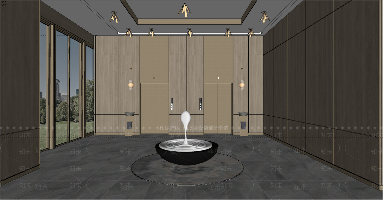 现代新中式酒店大堂SU模型下载【ID:1188173646】