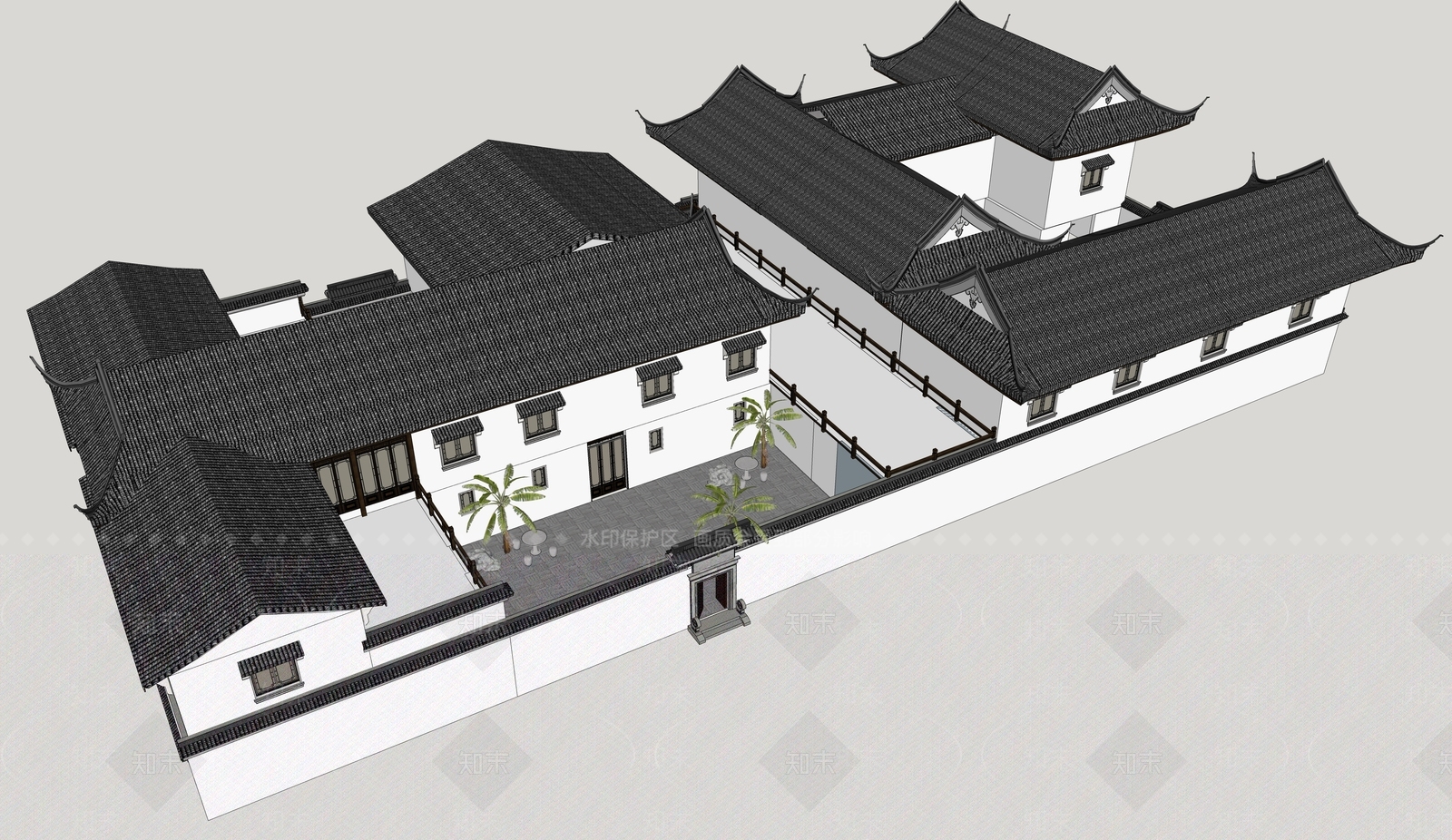 新中式四合院SU模型下载【ID:1188174080】