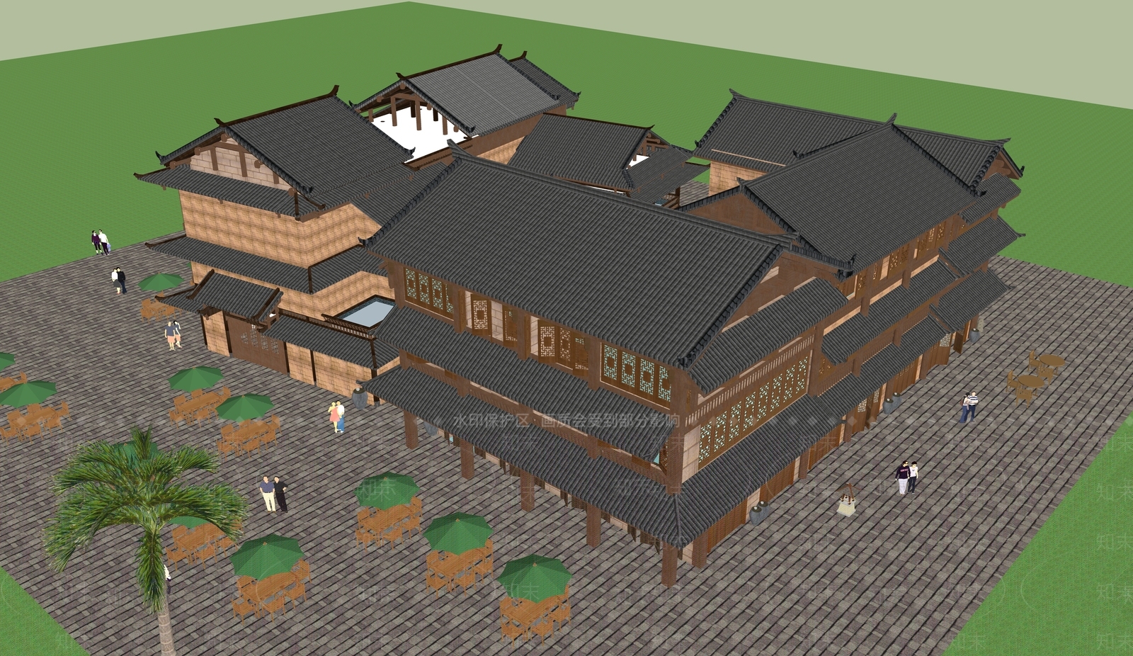 中式古建筑SU模型下载【ID:1188175304】