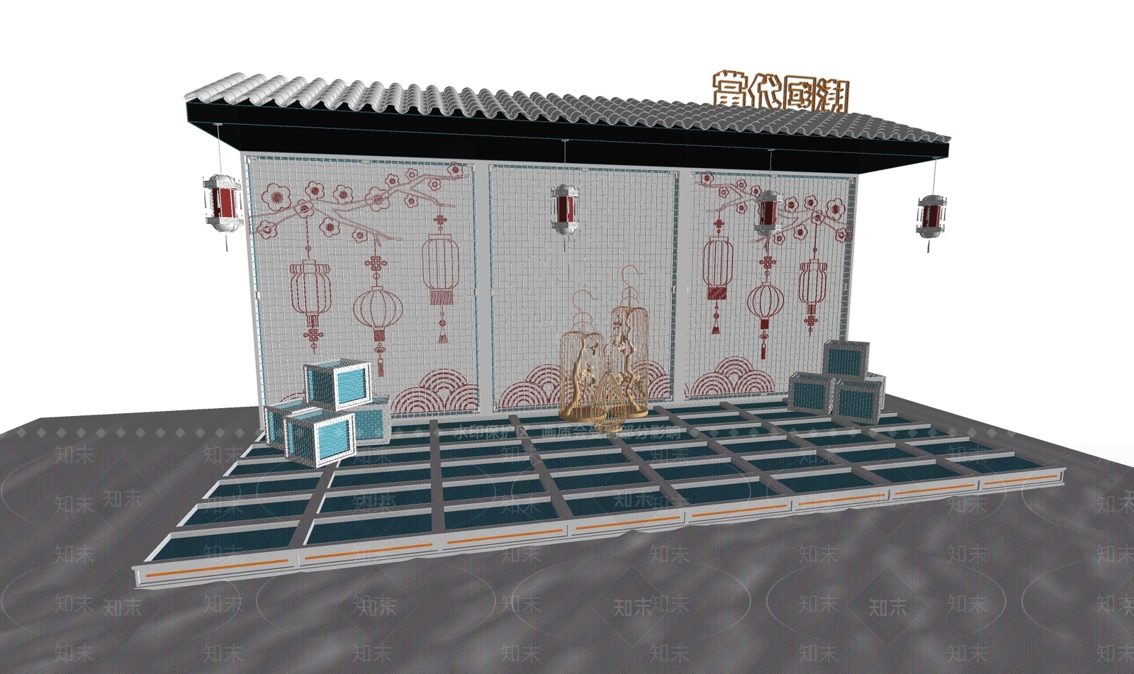 新中式景墙SU模型下载【ID:1188176056】