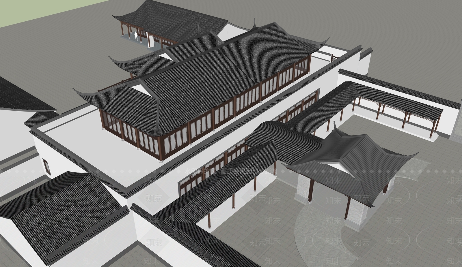 新中式中式古建筑SU模型下载【ID:1188181044】
