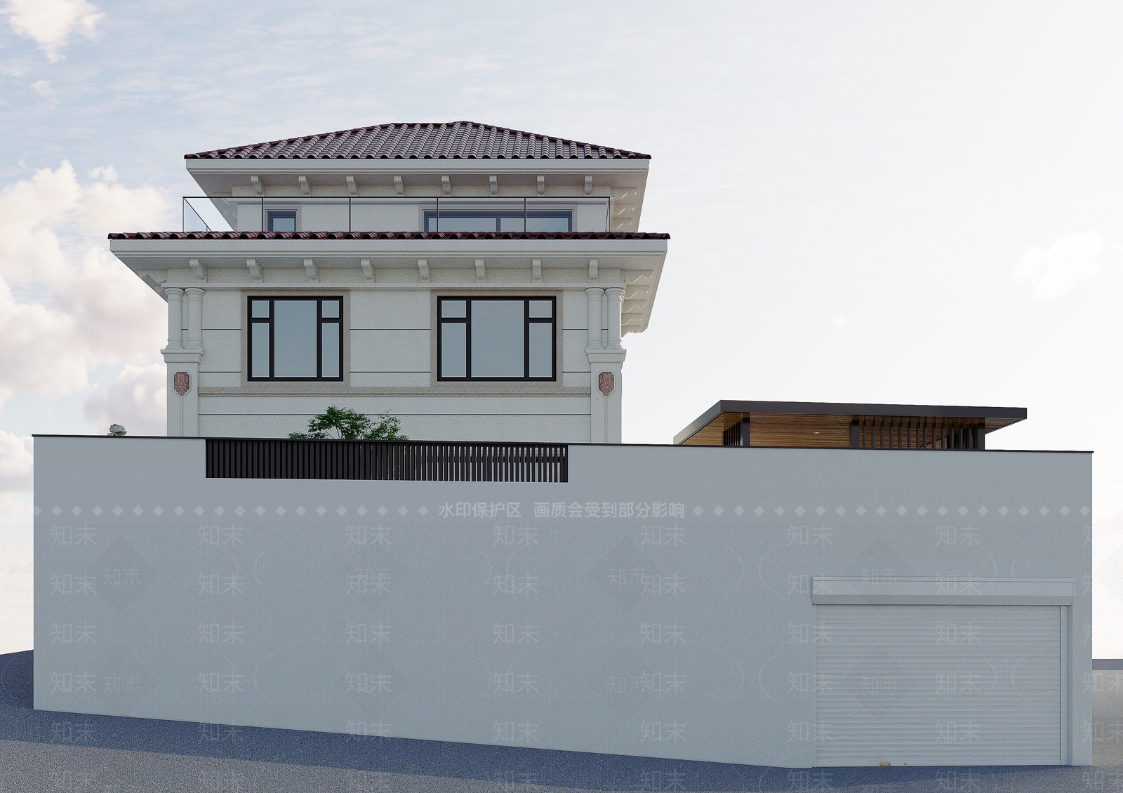 现代简欧别墅外观3D模型下载【ID:1188179683】