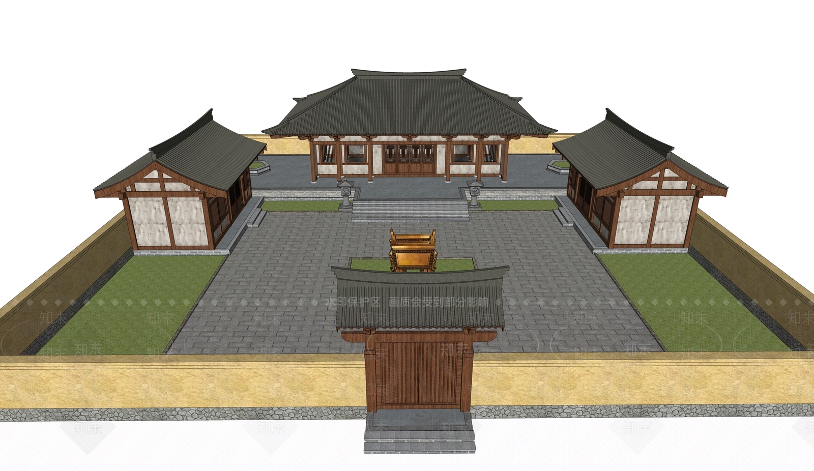 中式古建筑SU模型下载【ID:1188182113】