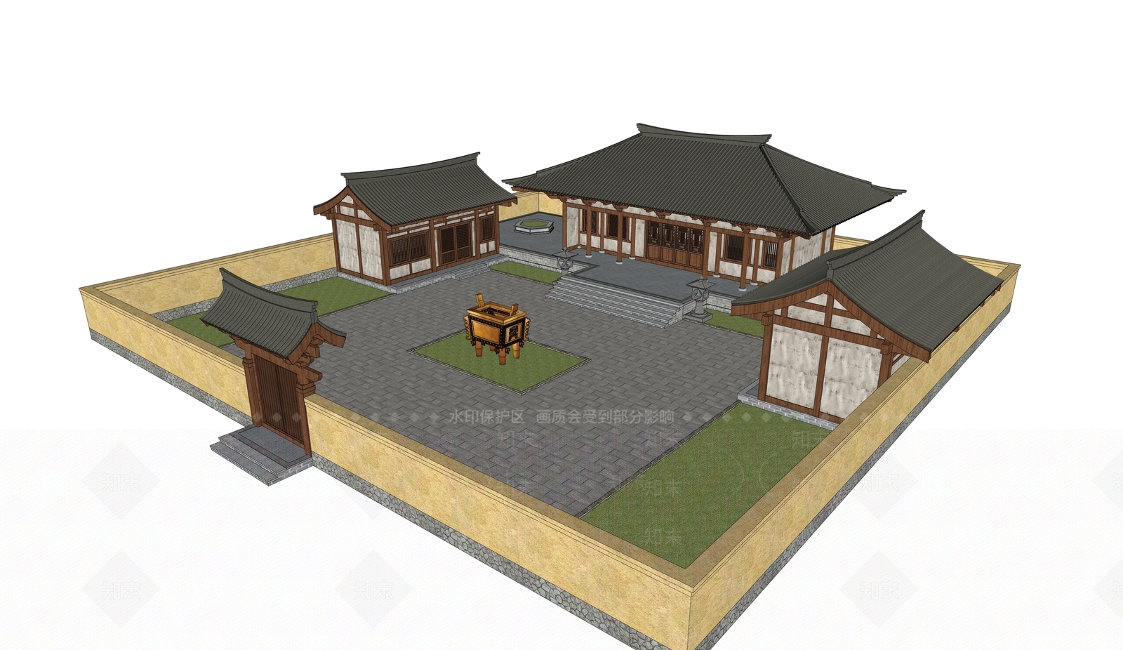 中式古建筑SU模型下载【ID:1188182113】