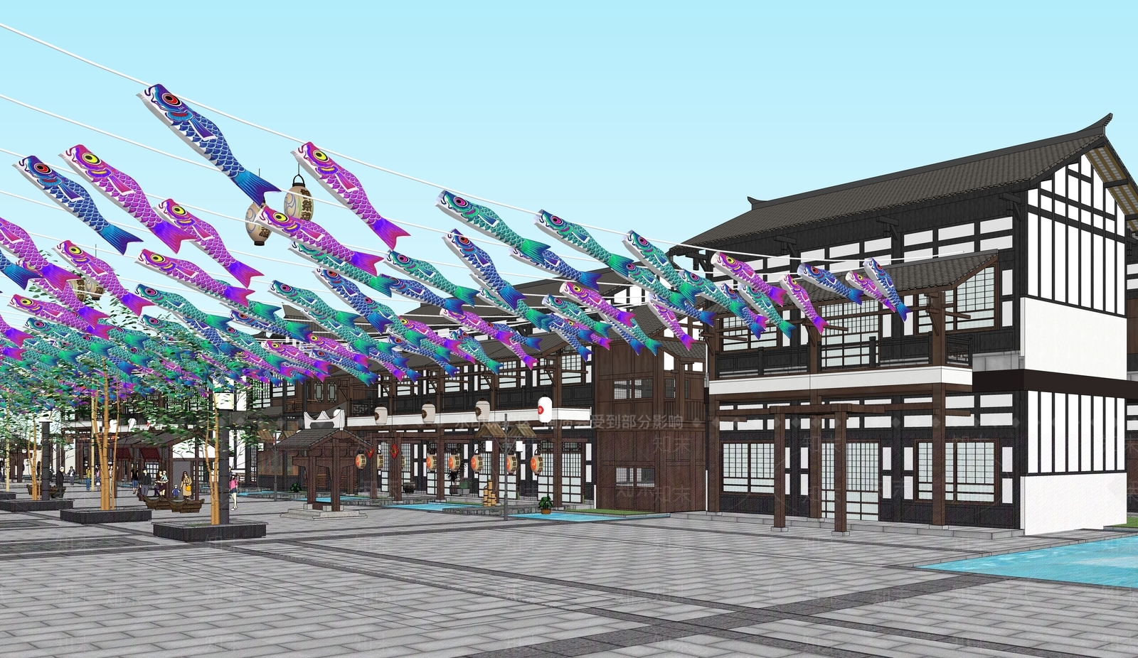 日式中式商业街SU模型下载【ID:1188182630】