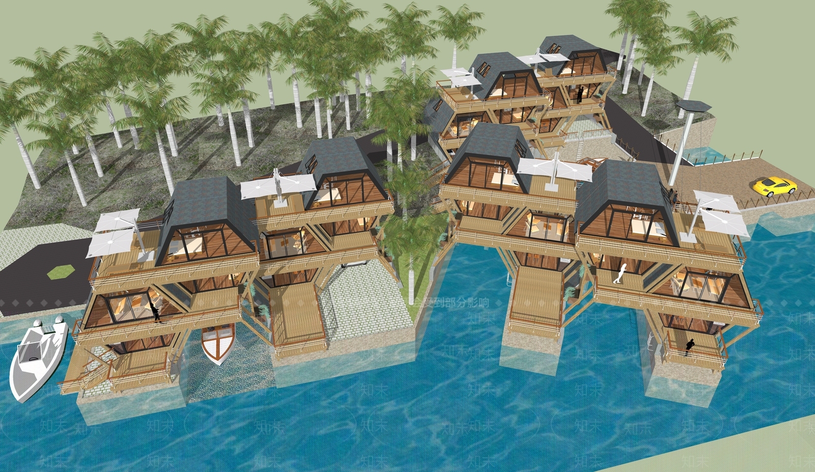 新中式民宿建筑SU模型下载【ID:1188184261】
