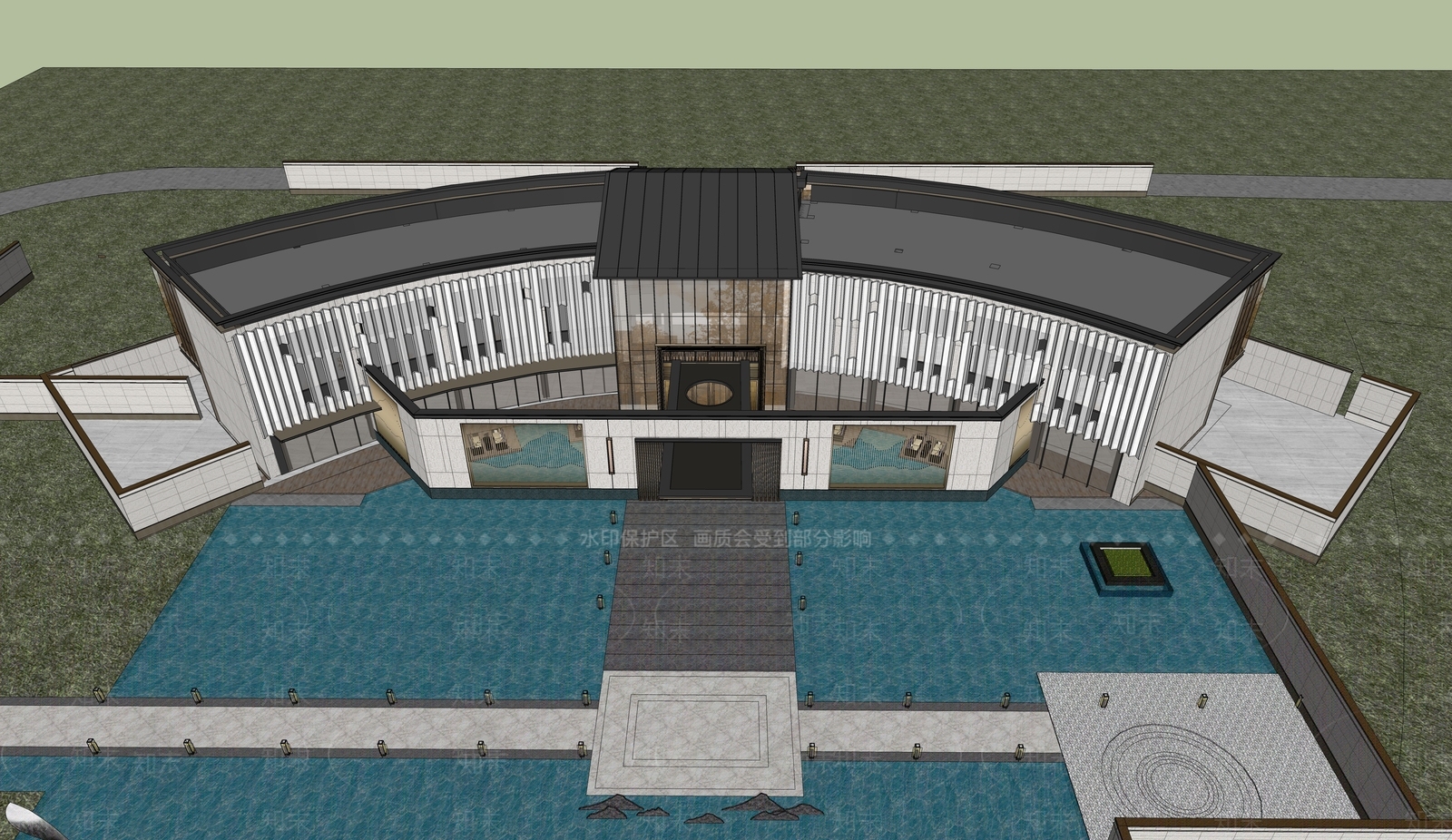 新中式售楼处建筑SU模型下载【ID:1188184352】