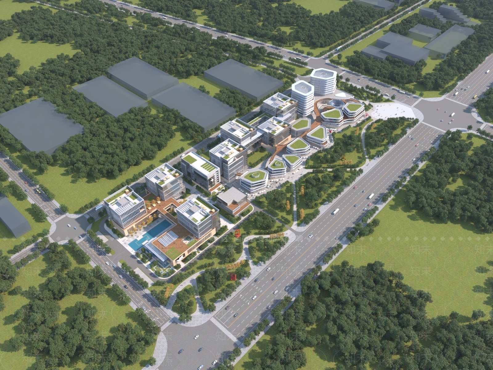 现代鸟瞰规划3D模型下载【ID:1188186681】