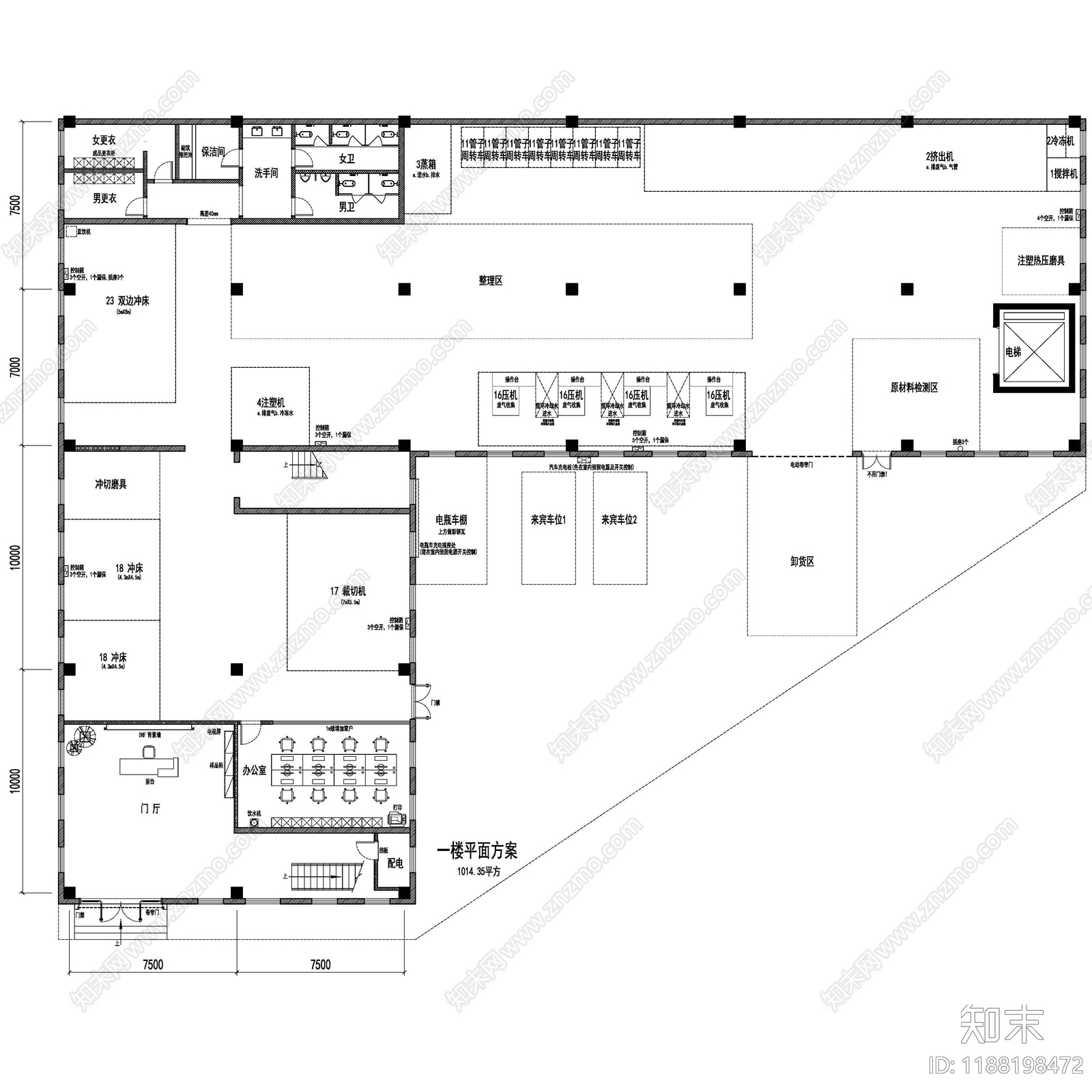 现代工业整体办公空间cad施工图下载【ID:1188198472】