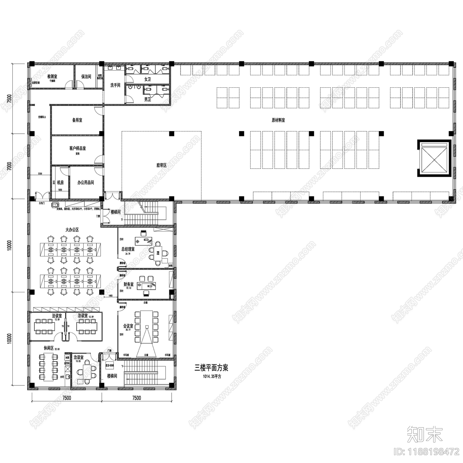 现代工业整体办公空间cad施工图下载【ID:1188198472】