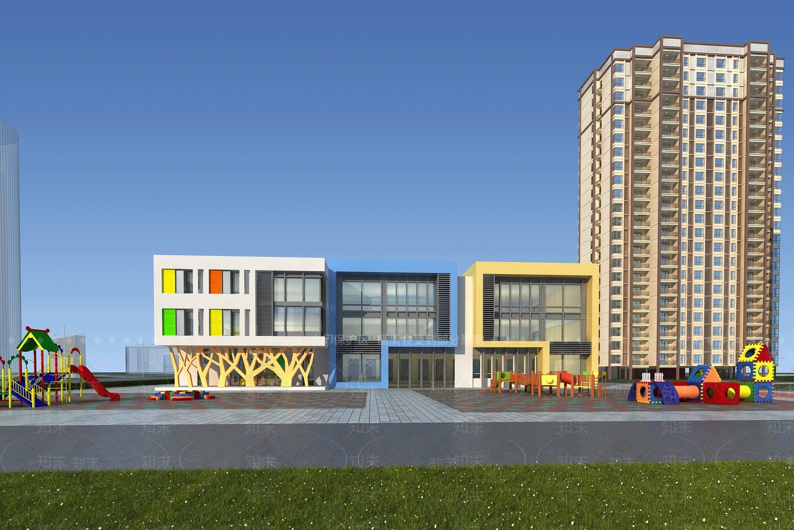 现代学校外观3D模型下载【ID:1188201648】