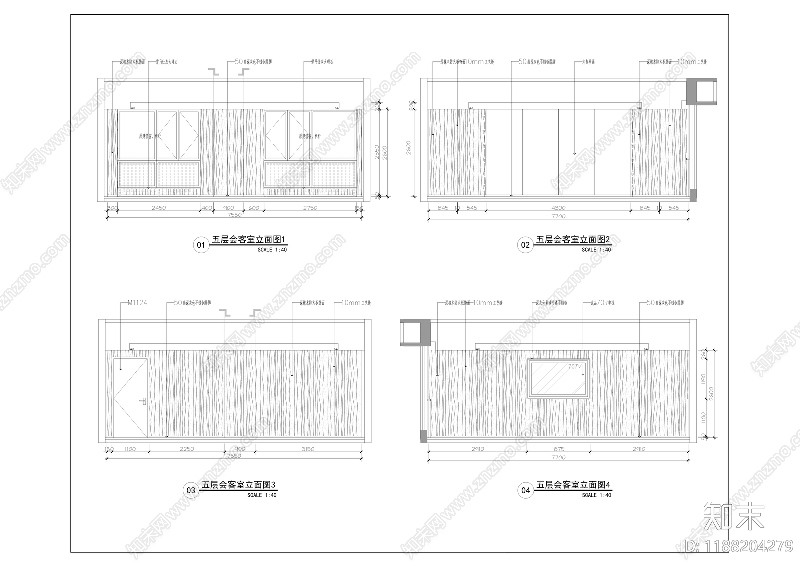 现代开放办公室cad施工图下载【ID:1188204279】