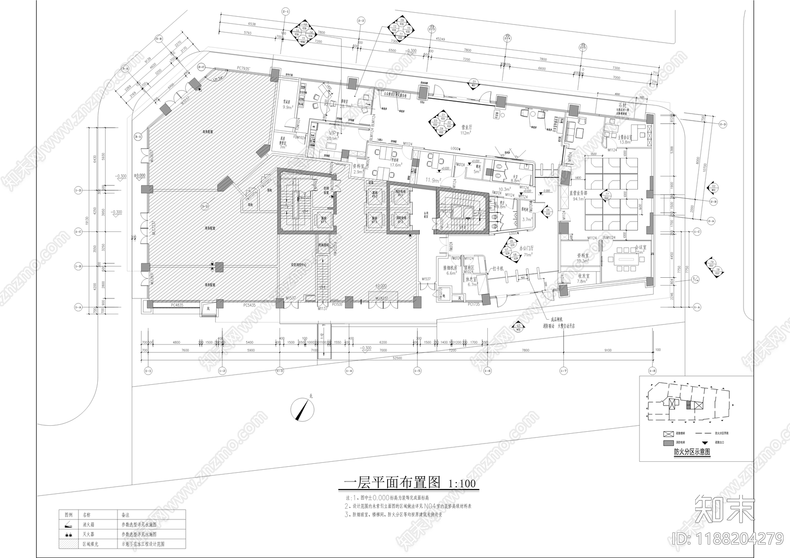 现代开放办公室cad施工图下载【ID:1188204279】