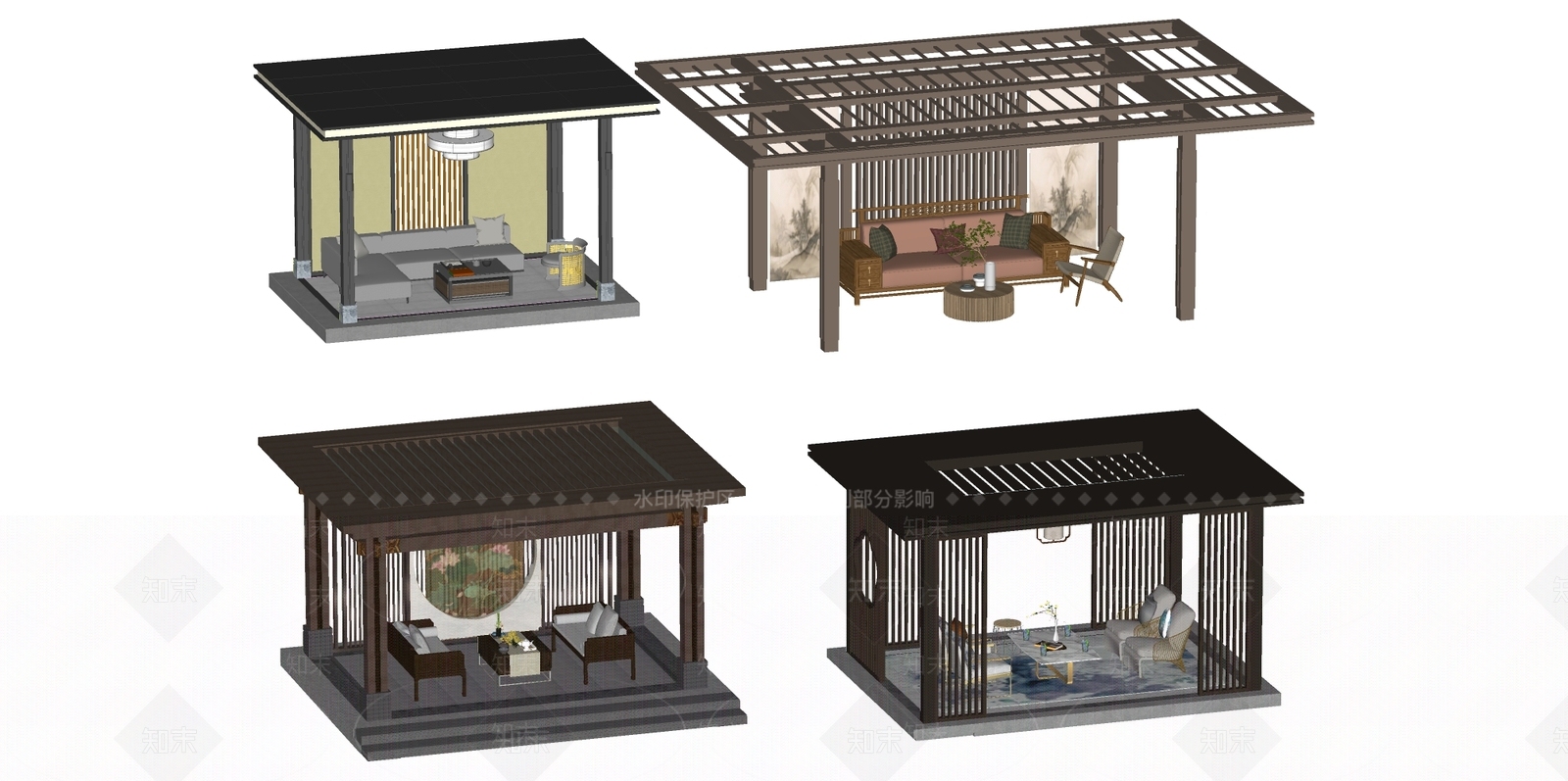 新中式中式亭子SU模型下载【ID:1188208283】