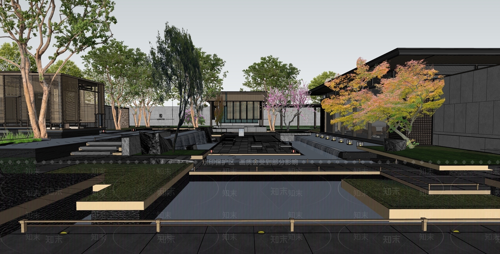 新中式中式小区景观SU模型下载【ID:1188211852】